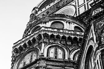 Black and white detail of Florence Cathedral dome architecture
