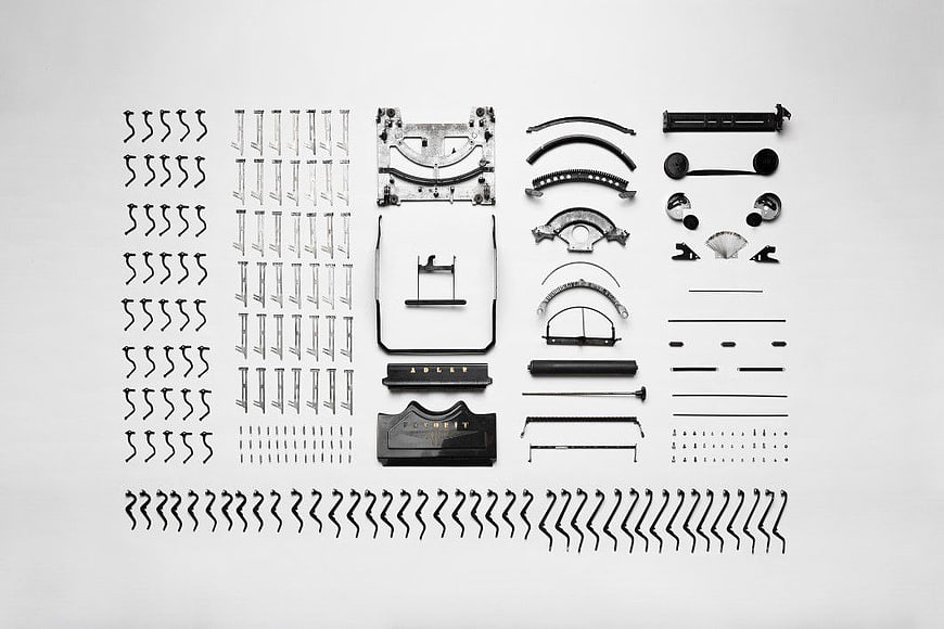 Vintage Typewriter Parts Flat Lay Arrangement