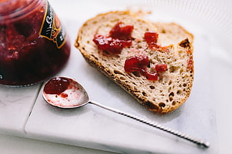 Sourdough Bread with Red Berry Jam and Spoon