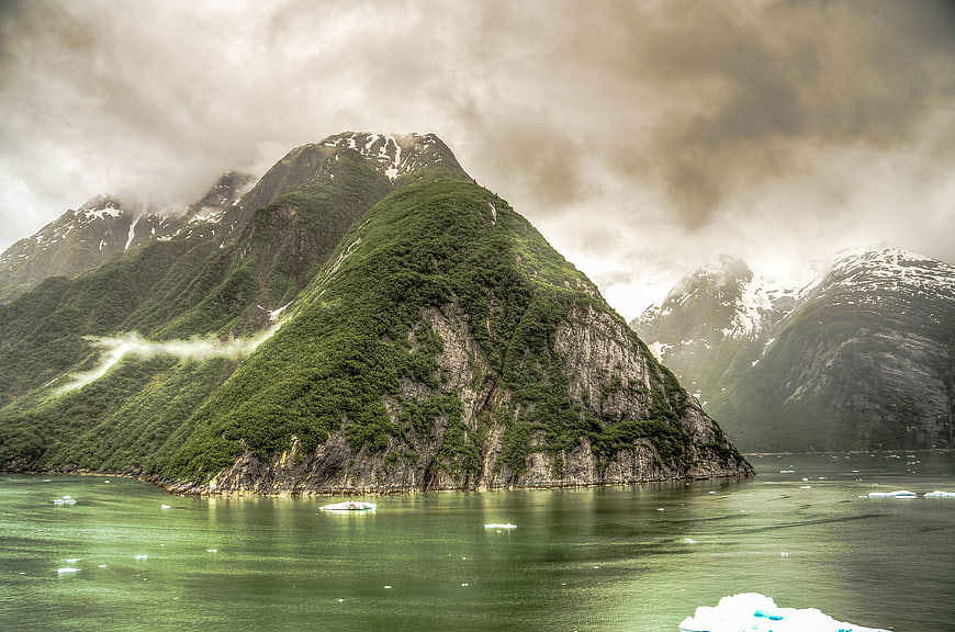 Dramatic Green Mountain Peak in Tracy Arm Fjord Alaska