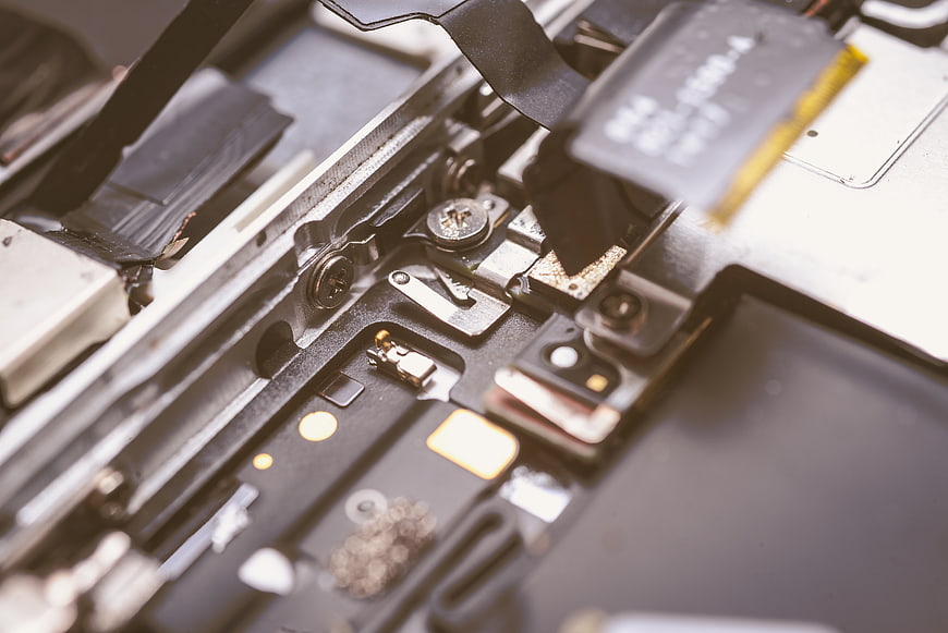 Close-up of smartphone internal components and circuitry
