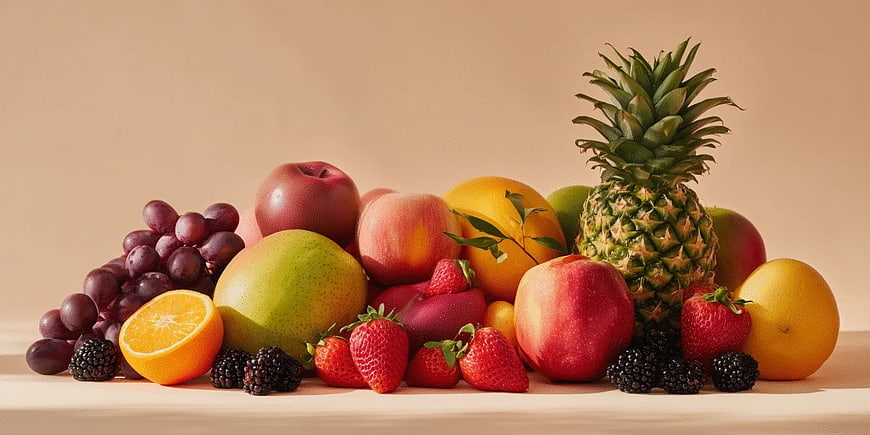 Colorful Assortment of Fresh Tropical and Seasonal Fruits