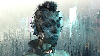 Futuristic Cyberpunk Female Character Portrait With Sci-Fi Prosthetics