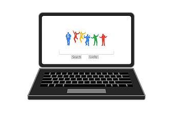Laptop with colorful diverse team silhouettes on screen