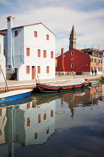 Colorful Burano Houses Reflected in Canal Water