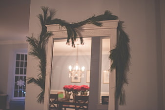 White Mirror with Pine Garland Christmas Decoration