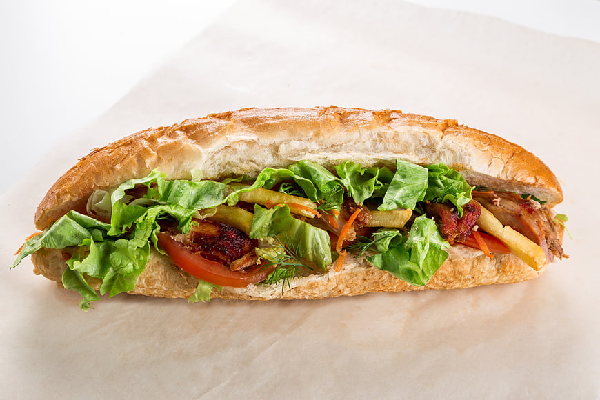 Fresh Vietnamese Banh Mi Sandwich with Meat and Vegetables