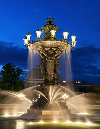 Illuminated Fountain at Dusk in Washington DC