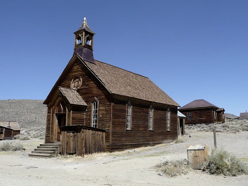 Historic wooden church in Bodie ghost town, California