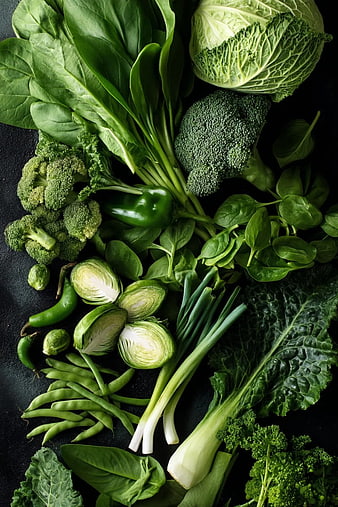 Fresh Green Vegetables Flat Lay on Dark Background