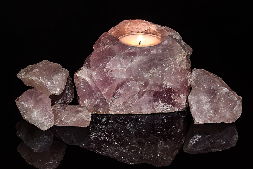 Rose Quartz Candle Holder with Tea Light and Crystals