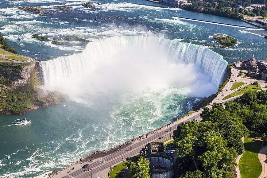 Aerial View of Horseshoe Falls Niagara Falls with Tourist Boat