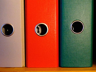 Colorful Ring Binders on Wooden Shelf