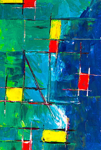 Abstract acrylic painting with vibrant geometric shapes and texture