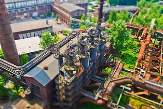 Aerial Tilt-Shift View of Abandoned Industrial Steel Mill Complex