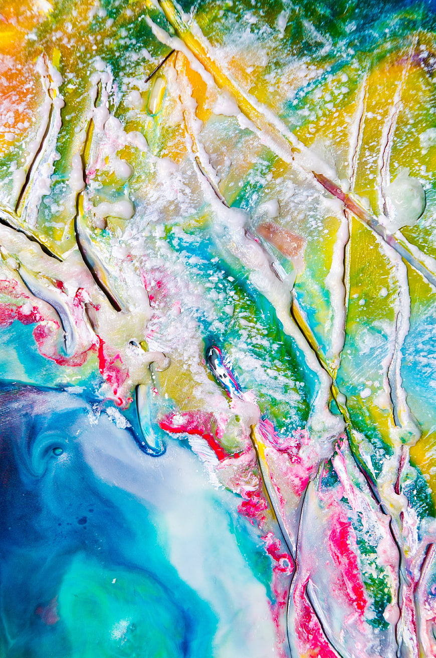 Vibrant Abstract Fluid Art with Colorful Swirls and Textures