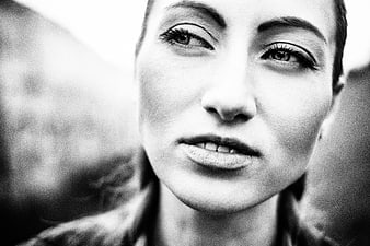 Close-up Black and White Portrait of Woman's Face