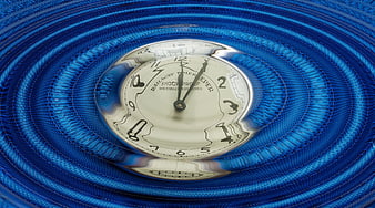 Distorted Railway Timekeeper Clock on Blue Wavy Background