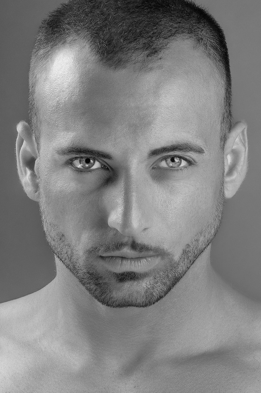 Intense Black and White Portrait of Handsome Man