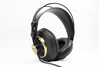 Black and Gold Studio Headphones on White Background