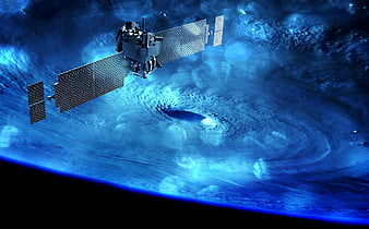 Satellite Orbiting Earth with Hurricane View