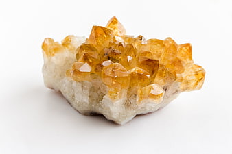Raw Citrine Crystal Cluster on White Background