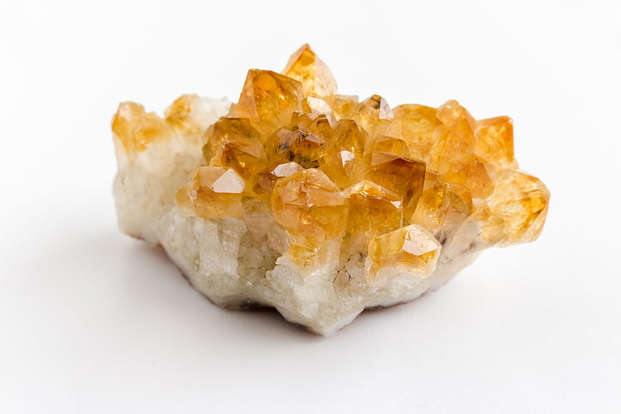 Raw Citrine Crystal Cluster on White Background