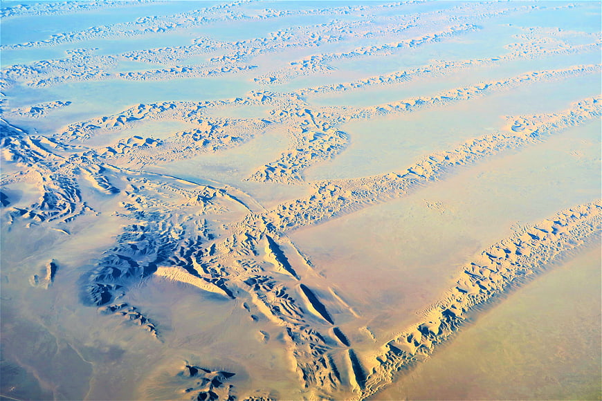 Aerial View of Sahara Desert Sand Dunes and Ridges