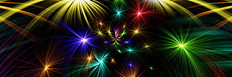 Abstract Multicolored Fireworks Bursting on Black Background