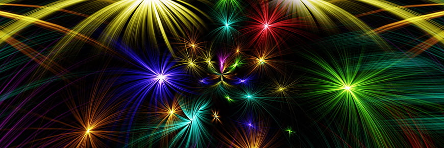 Abstract Multicolored Fireworks Bursting on Black Background