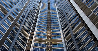 Low angle view of modern high-rise apartment buildings