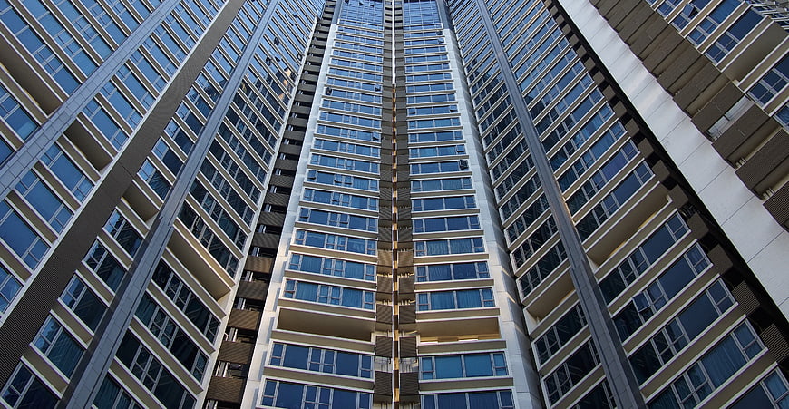 Low angle view of modern high-rise apartment buildings
