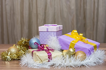 Festive Christmas Gift Boxes With Gold And Silver Ornaments