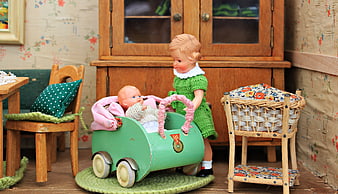 Vintage Dolls House Scene With Antique Toys And Furniture