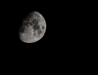 Gibbous Moon in Black Night Sky with Craters