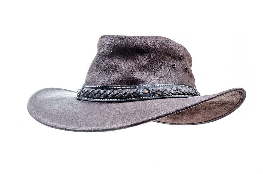 Brown Leather Cowboy Hat Isolated on White Background