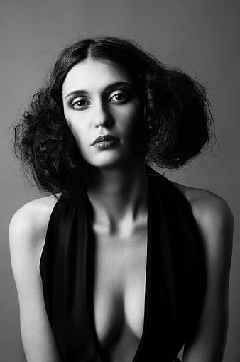 Dramatic Black and White Portrait of Woman in Halter Dress
