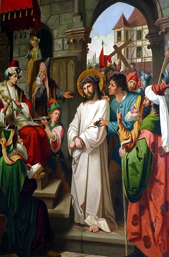 Religious painting of Jesus Christ wearing crown of thorns