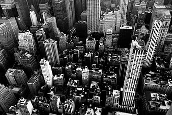 Aerial Black and White View of Manhattan Skyscrapers
