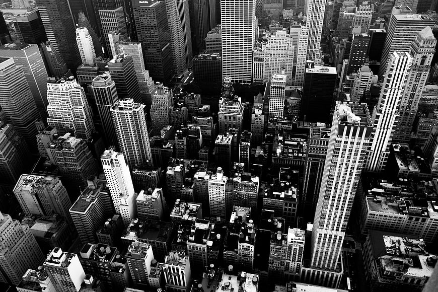 Aerial Black and White View of Manhattan Skyscrapers
