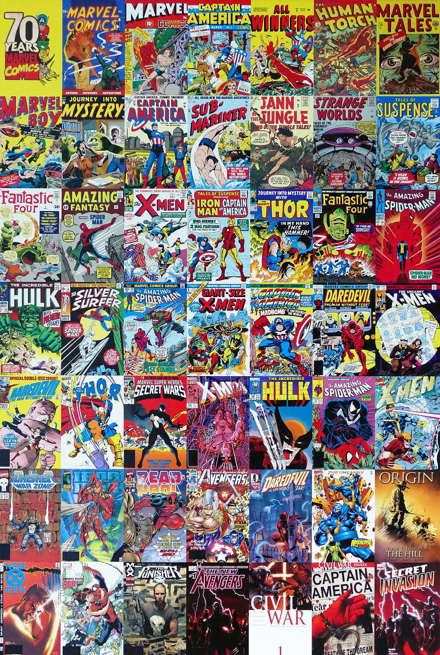 Grid of Classic and Modern Marvel Comic Book Covers