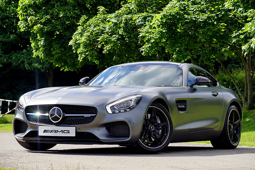 Matte Gray Mercedes-AMG GT Sports Car on Road