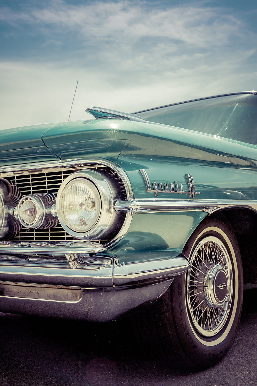 Close-up of Vintage Teal Cadillac Eldorado Front Detail