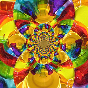 Colorful glass bottle kaleidoscope pattern