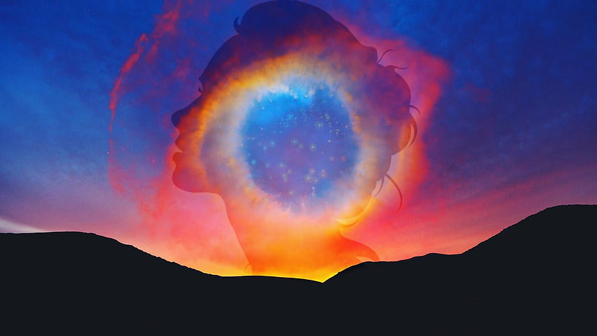 Abstract Digital Art of Woman Silhouette with Cosmic Galaxy Nebula