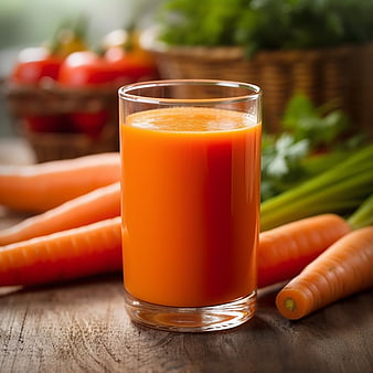 Fresh Carrot Juice in Glass with Vegetables