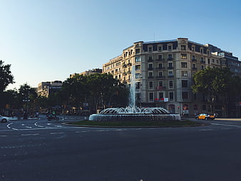 City Roundabout with Fountain and Classic Architecture