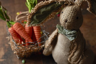 Rustic Easter Bunny with Basket of Carrots