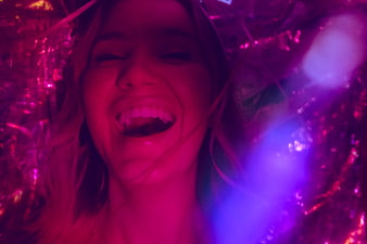 Laughing Woman at Neon Club Party