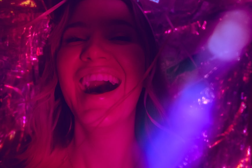 Laughing Woman at Neon Club Party
